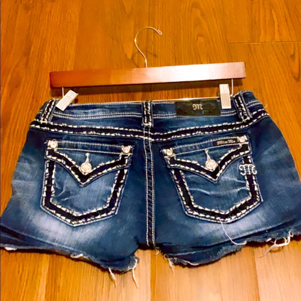 Miss Me Frayed Dark Jean Shorts